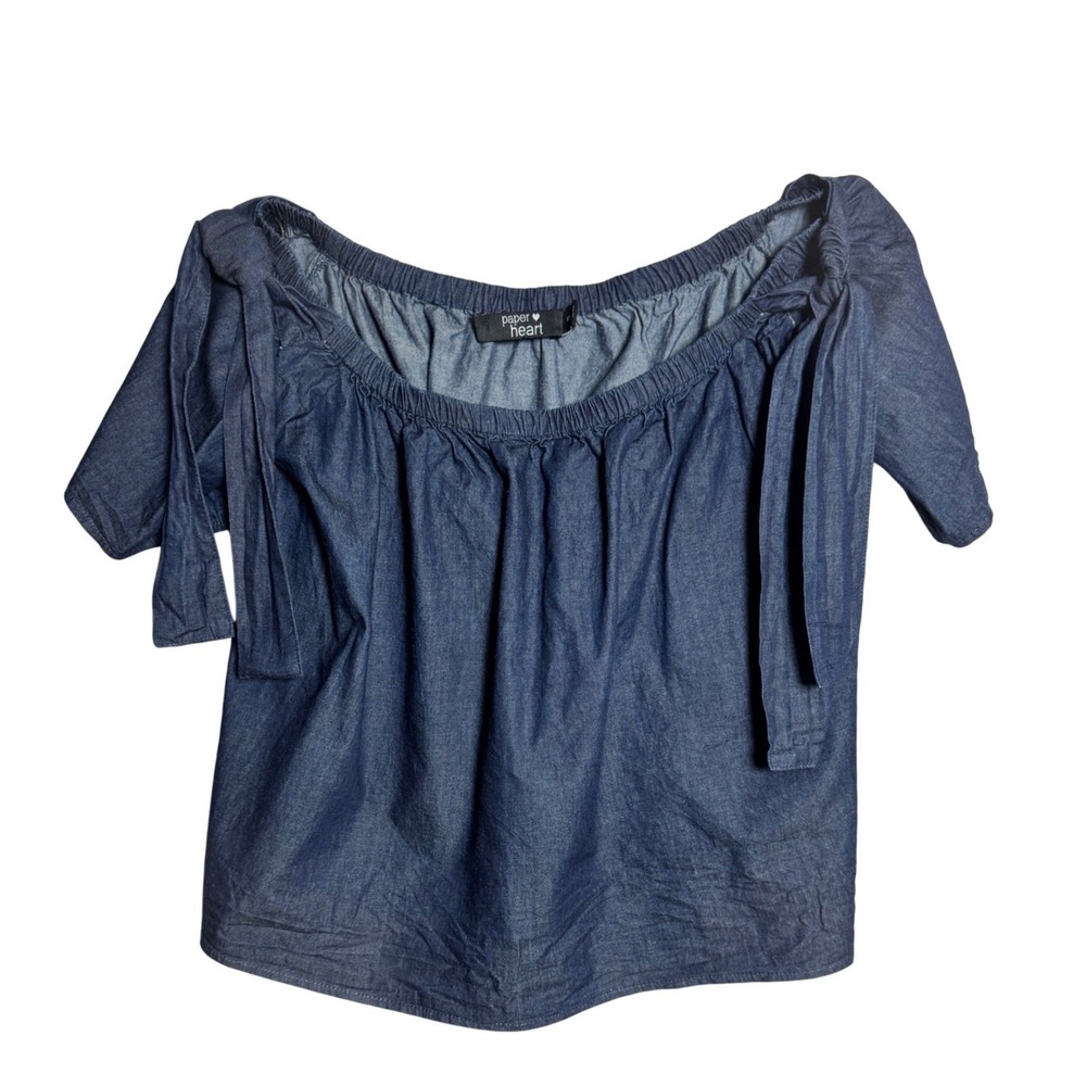 Paper Heart Denim Off Shoulder Boho Summer Women's Top Size Small Boho
